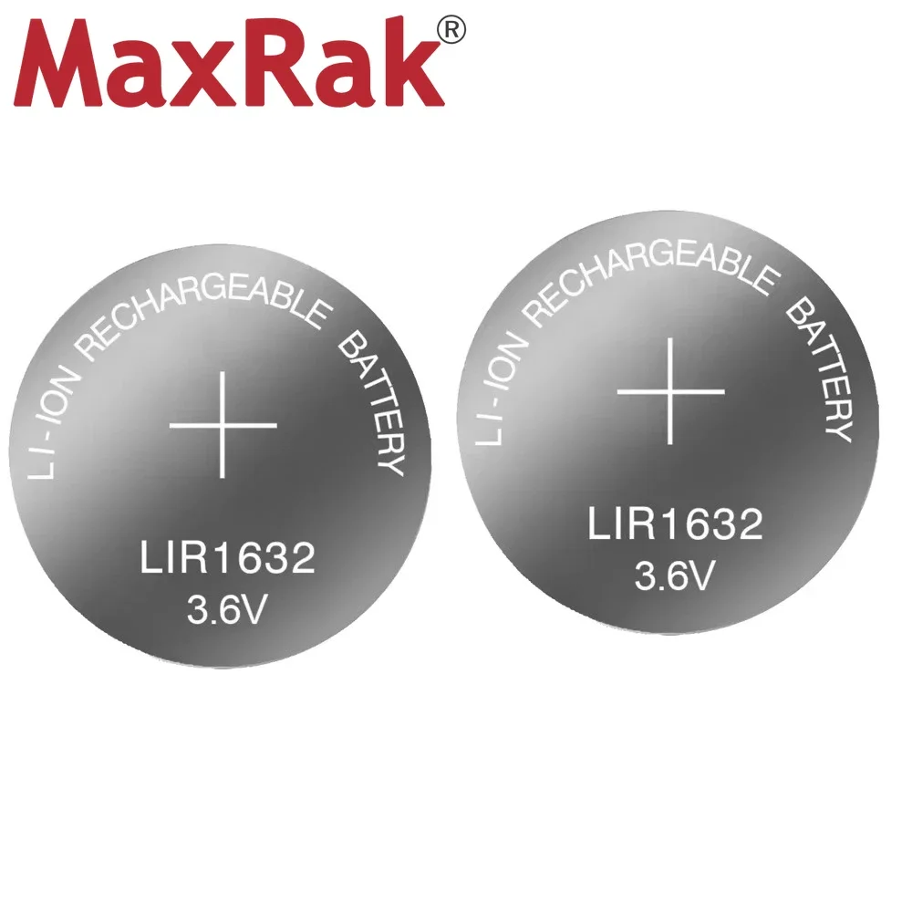 2PCS 3.6V 25mAh LIR1632 Lithium Rechargeable Button Battery LIR 1632 for Watch Car Remote Control CR1632 DL1632 Coin Cell