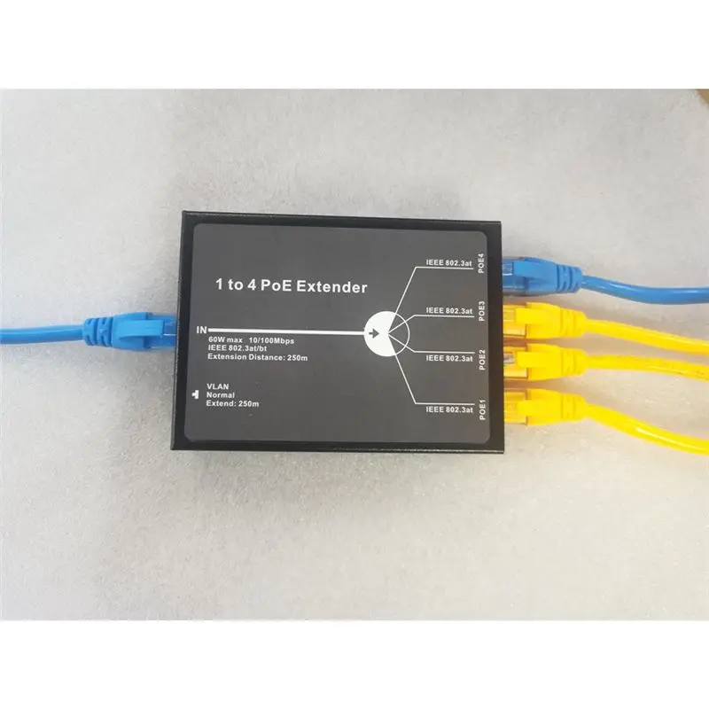 

SWXF 1 to 4 PoE Extender 10/100M 4 Port PoE Extender IEEE802.3At Poe Extender Max Extend 250M 65W Max for Ip Camera