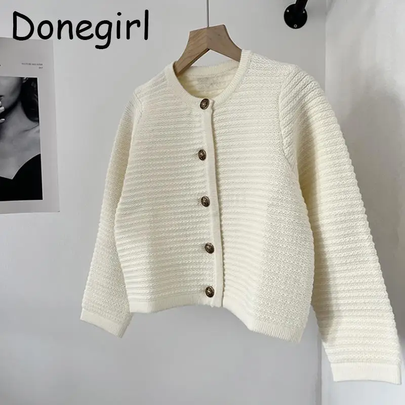 Donegirl New 2023Spring Single-breasted Button Knitted Sweater Cardigans Solid Versatile Elegant Tops Female Chic Ladies Fashion