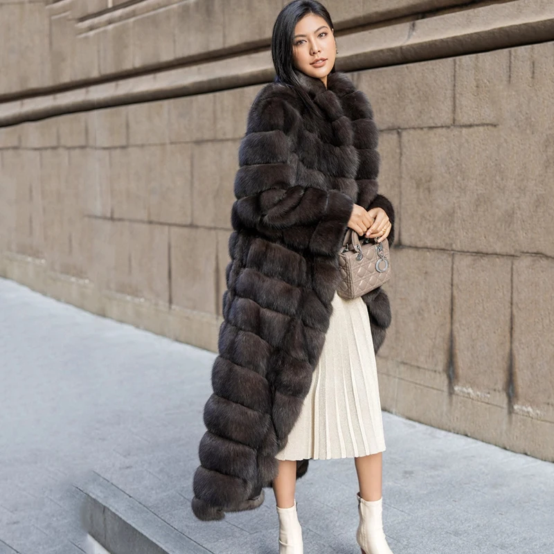 Ftangaiur Winter Import Russian Sable Fur Coat Turn-Down Collar Sable Coat Women Luxurious X-Long Natural Real Sable Fur Coats