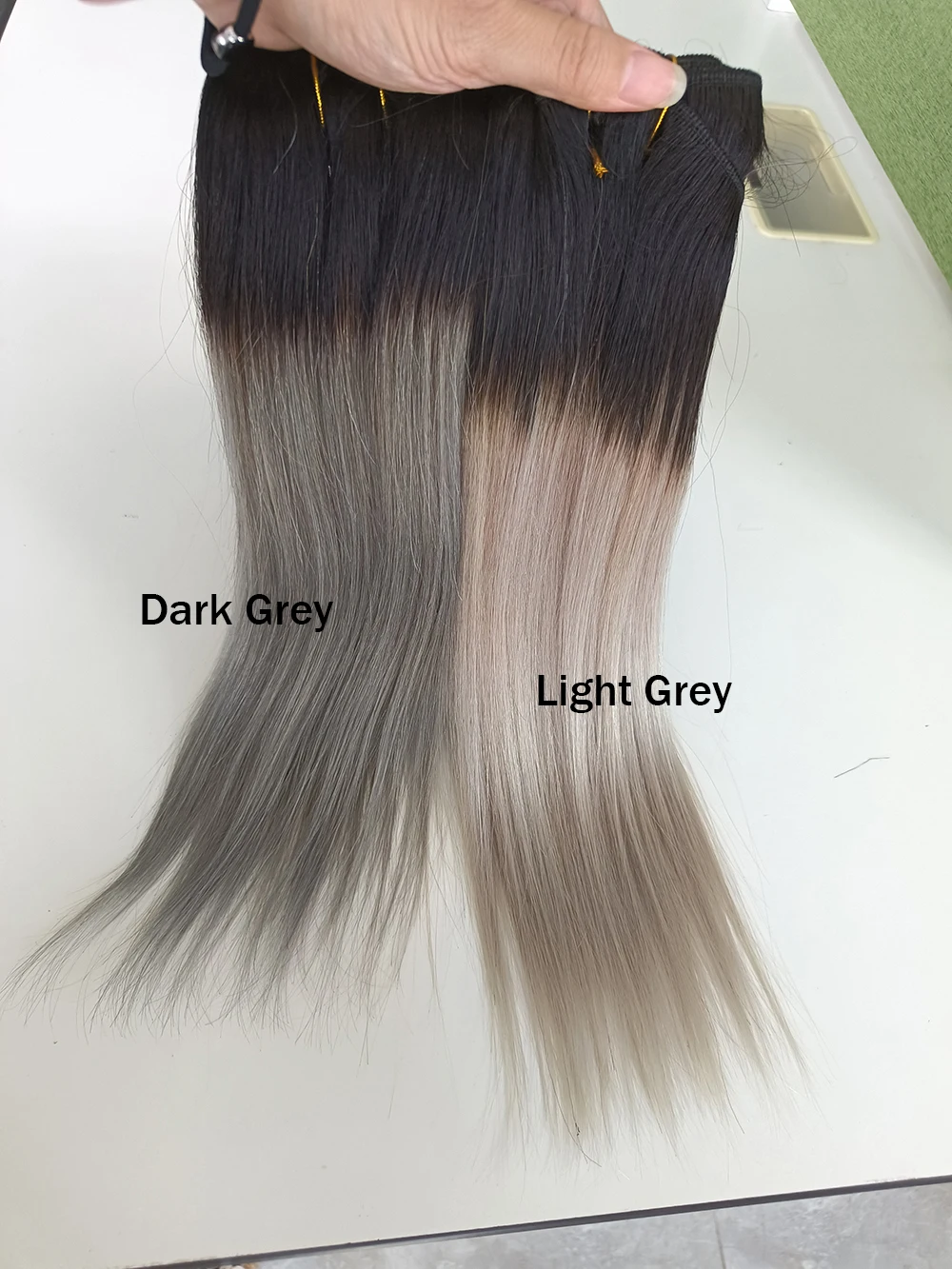 1B Rambut Manusia Ombre Abu-abu Gelap 2/3 Bundel dengan Penutup Renda Transparan Bagian Bebas Rambut Remy Lurus Rambut MOGUL Ekstensi