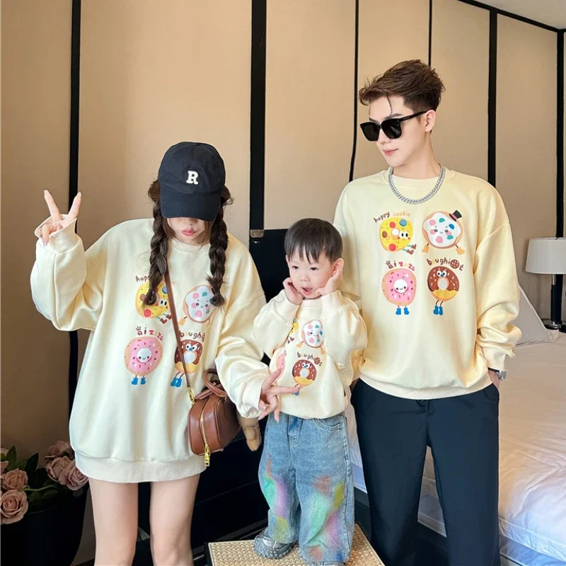 

Family Sweatshirts Fashion Father Mother and Children Tops Korean Mom Dad and Daughter Son Matching Clothes Baby Toddler Romper