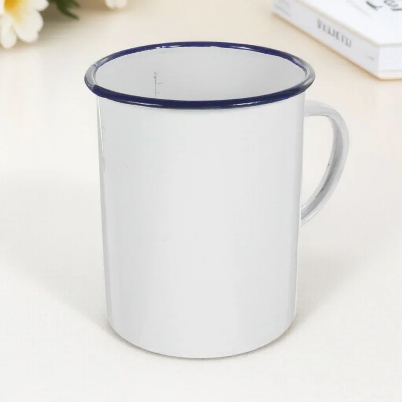 

Retro Enamel Cup Portable Camping Mugs Fashion Creative Attractive Lines Flat Base Stand Firmly Multi Use