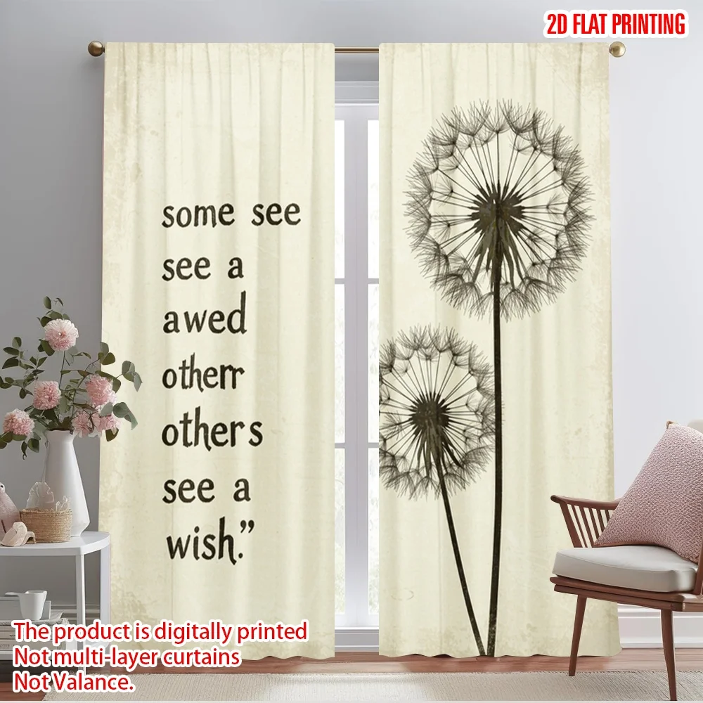 

2pcs 2D flat printing Party Window Curtains Dandelion Wish Weed Polyester Without Electricity Festive Wall Decor Perfect for