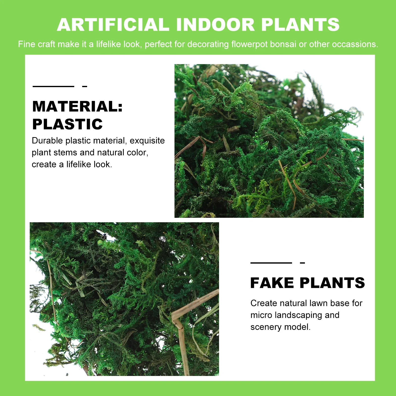 

20G Artificial Moss Fake Green Plants For Diy Tree Hedge Decoration Plastic Lifelike Faux Indoor Lawn Home Office