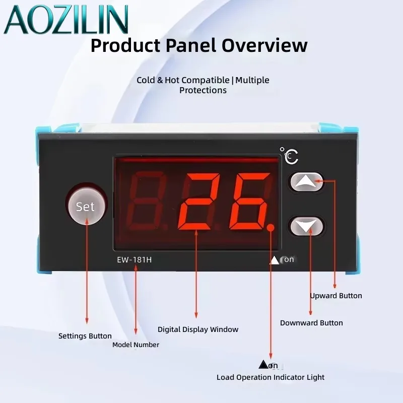AOZILIN EW-181H PID Thermostat Cooling Heating Smart Microcomputer Temp Controller For Farm Breeding Use
