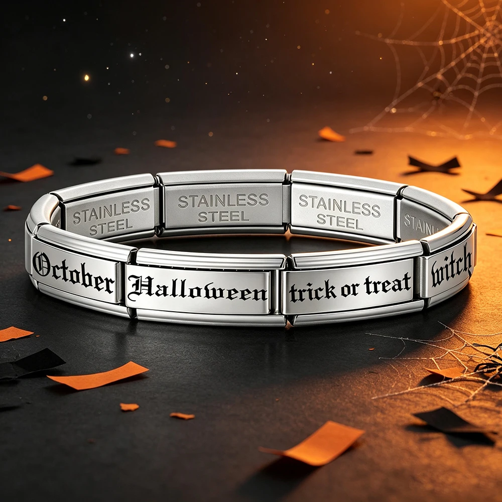 Halloween Laser-Gravur Vampir Gruseliger Kürbis Werwolf 9x20mm Italienische Charms für DIY-Armbänder Edelstahl-Schmuck – Detail 3