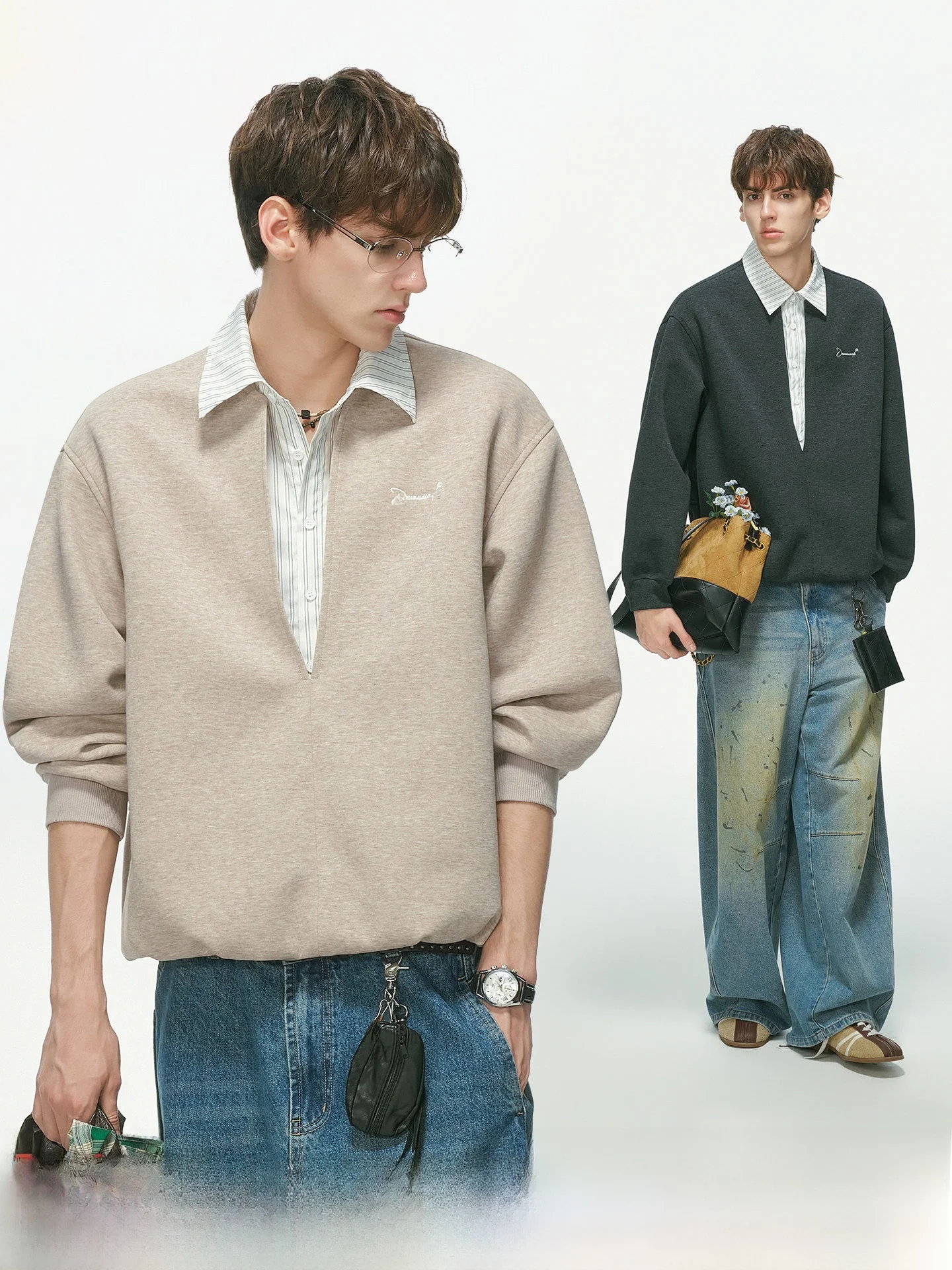 Old Money Style Men's  Shirt Sweatshirt Layering Embroidery Top Cotton Polyester Blend Long Sleeve Commute Fashion