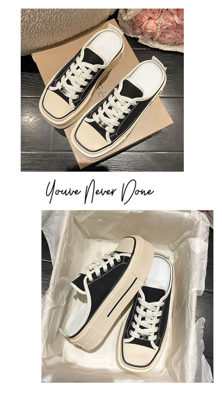 Spring Autumn No Heel Canvas Shoes for Women Fashion Casual Sports New Designer Shoes Female Square Head Sneakers Ladies