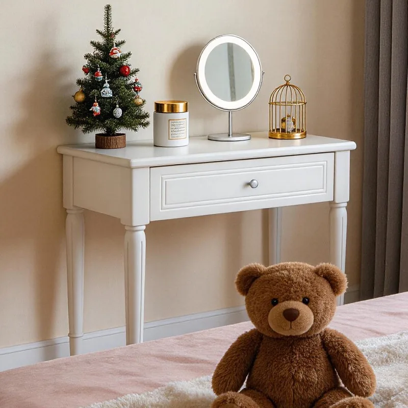 All solid wood bedside table, bedroom small desk, storage drawer table, white computer table, small dressing table