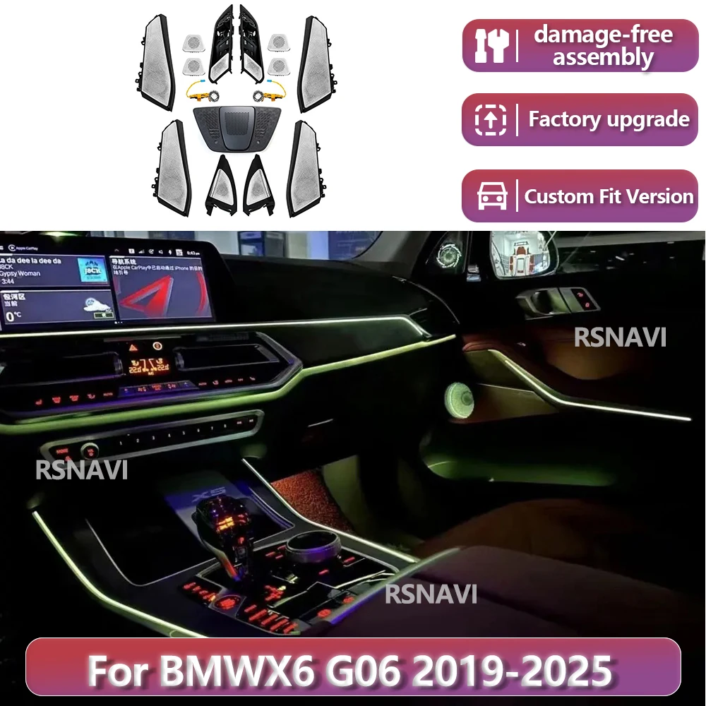 Ajustes de Fábrica RSNAVI para BMW X6 G06 2019-2025, Cubierta de Altavoz, Luz Ambiental para Auto, Tweeter, Altavoz Luminoso, Ajuste Preciso