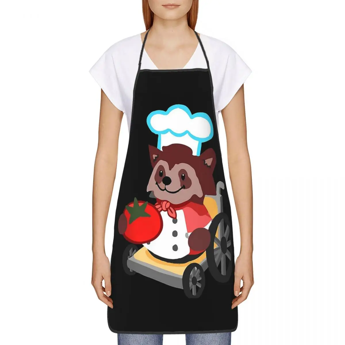 Cute Overcooked Wheelchair Raccoon Chef Gift Aprons for Women Men Kitchen Chef Cooking Tablier Household Bib Baking Cleaning