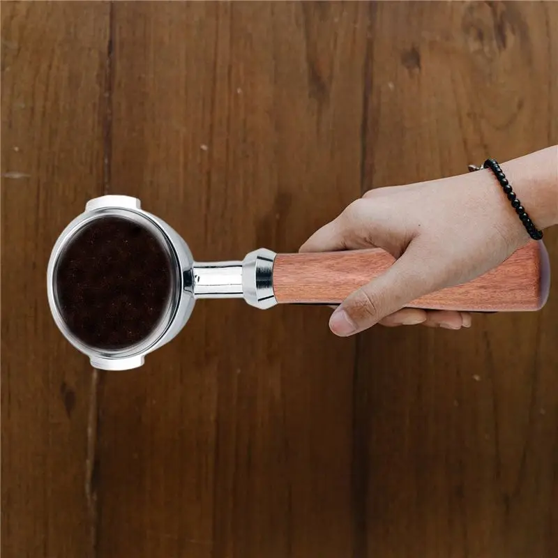 AEE4-58Mm Stainless Steel Coffee Machine E61 No Base Filter Bracket Coffee Bottomless Handle Coffee Spoon Wooden Handle Professi