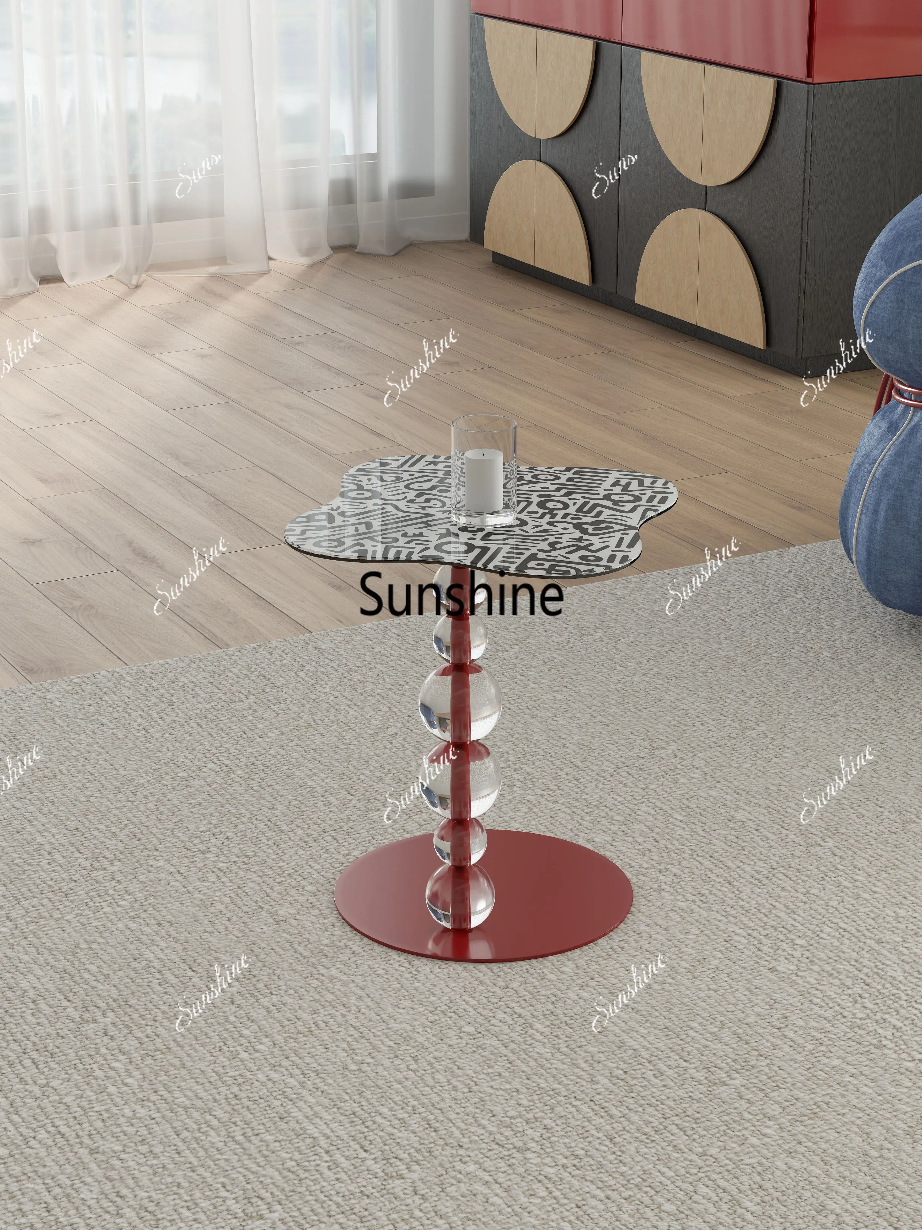 

Light luxury living room home corner few Italian minimalist high-end creative sofa glass edge few
