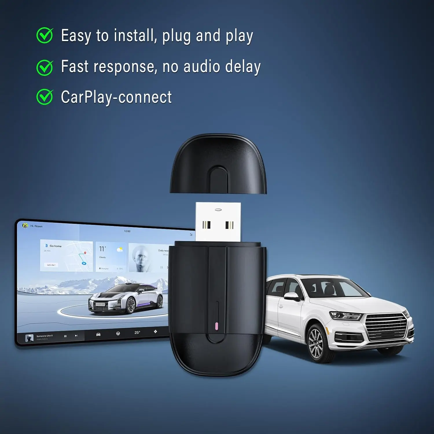 2 in 1 Wireless CarPlay Android Auto Adapter for IPhone, Mini Size USB-A Type-C Plug Design, Car Audio & Video Plug & Play