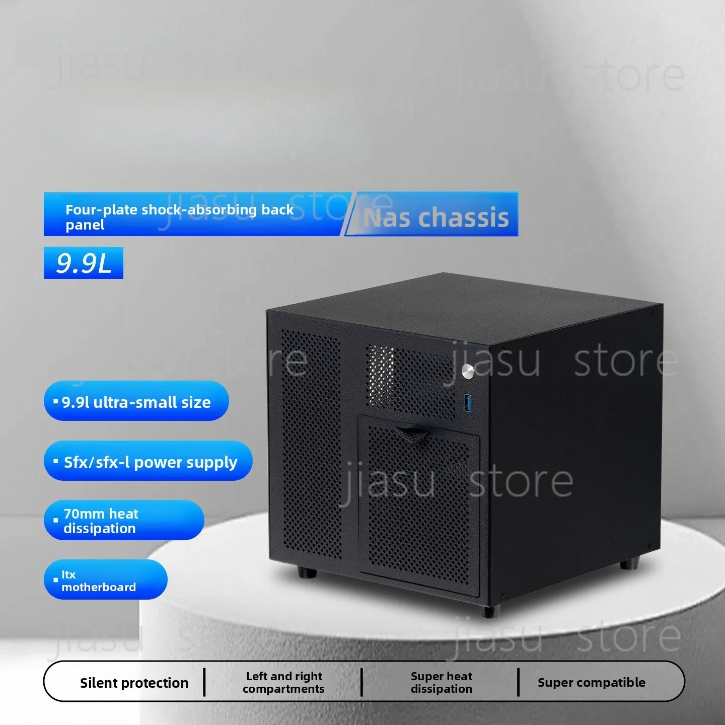Home Storage 4-Drive NAS Chassis, ITX Mainboard Support, SATA Backplane & SFX PSU, Small NAS Box
