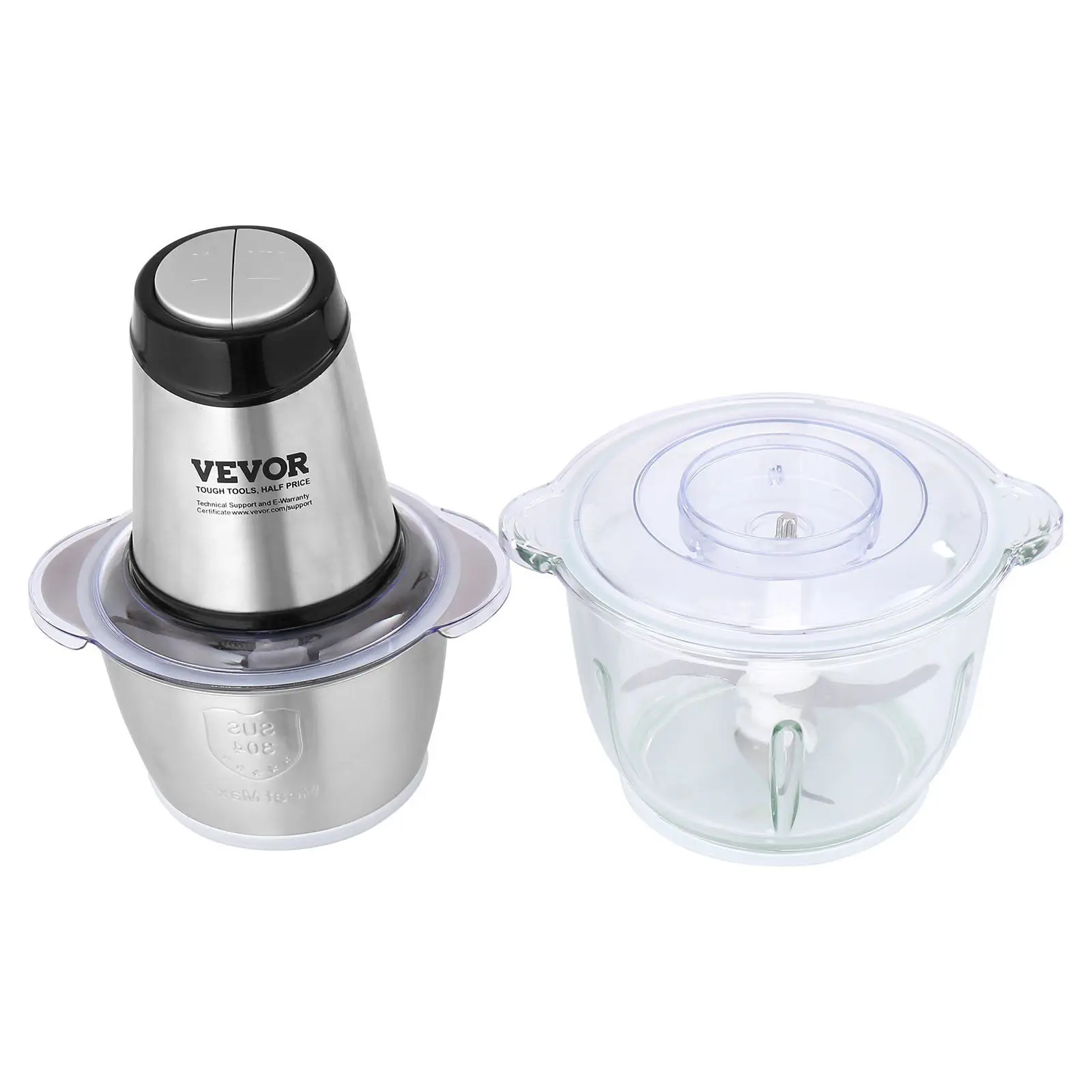 NEW Food Processor, Electric Meat Grinder with 4-Wing Stainless Steel Blades, 8 Cup+5 Cup Two Bowls, 400W Electric Food Chopper