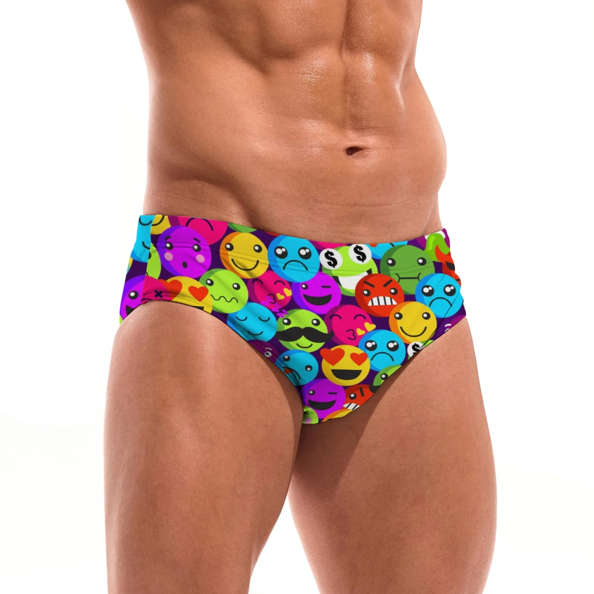 Cartoon Emoji Funny Swimming Trunks Sexy Men's Briefs Swimwear Lightweight Soft Comfortable Beach Surf Shorts Men's Sexy Bikini