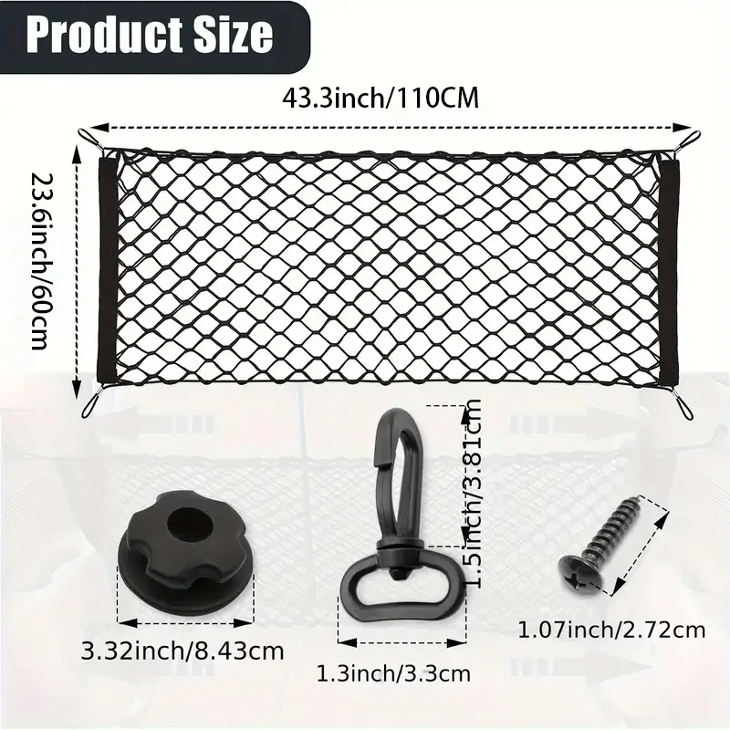 43.3x23.6 inch Nylon Single/Double Layer Car Trunk Luggage Storage Net, High Elastic Cargo Net Bag with Hooks for Organizing Car