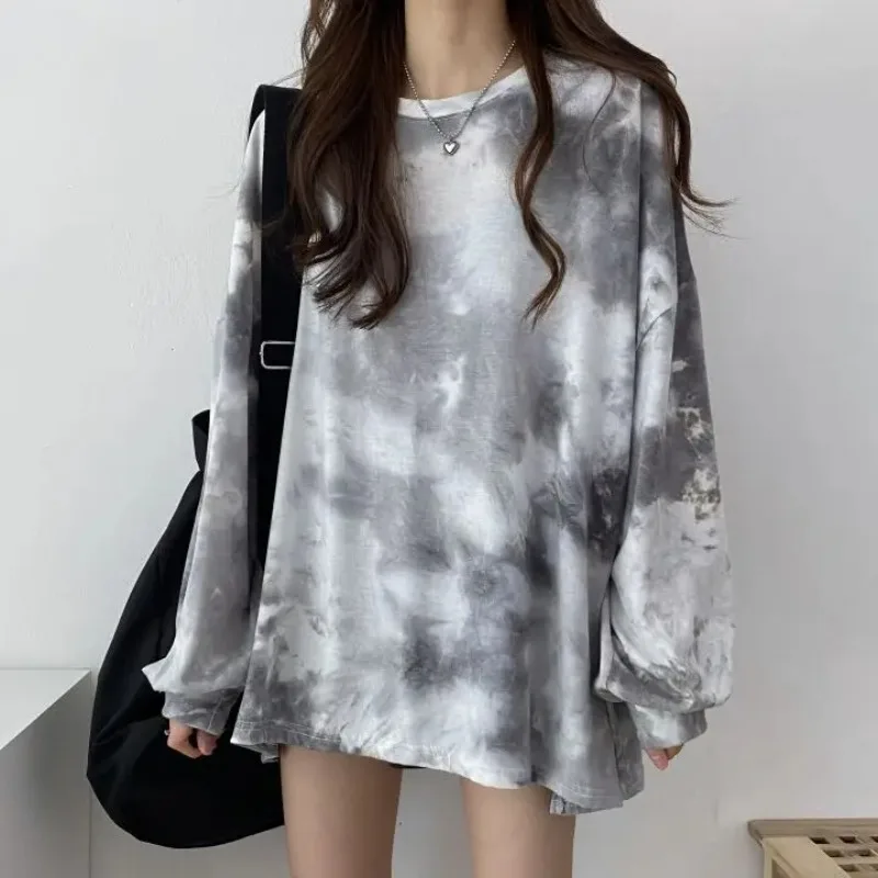 

Long Sleeve T-shirts Women Harajuku Tie-dye Stylish Autumn Chic Top Teens Streetwear All-match Hot Sale Clothing Y2k Sun-proof