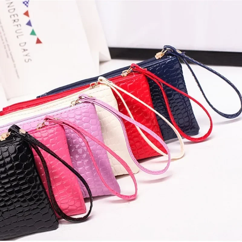 New Women Crocodile Pattern PU Long Wallet Litchi Grain Coin Purse Female Bag Wrist Bags Zipper Phone Pocket Credit Card Holder