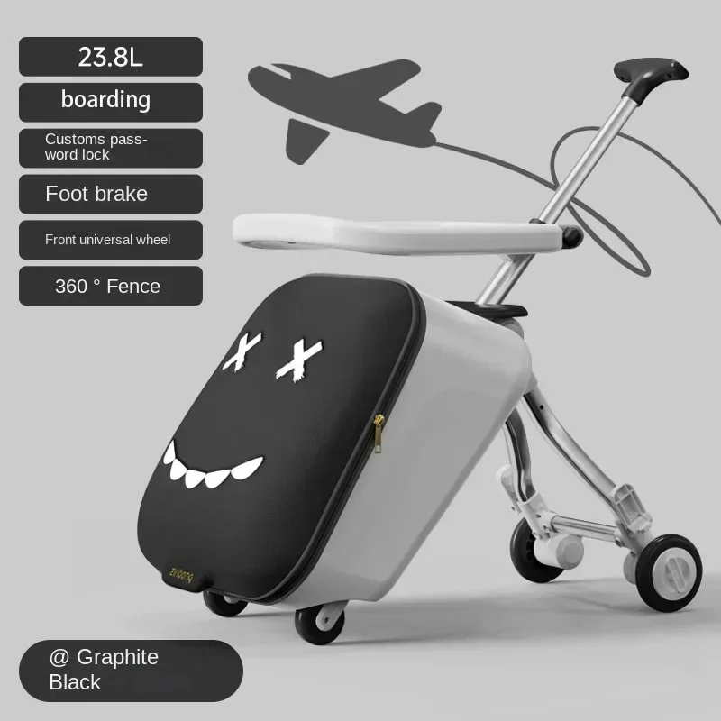 New Upgrade Boy and Girl Luggage Lazy Suitcase Can Sit Ride Brake Wheel Cabin Carry-on Trolley Case Foldable Suitcases