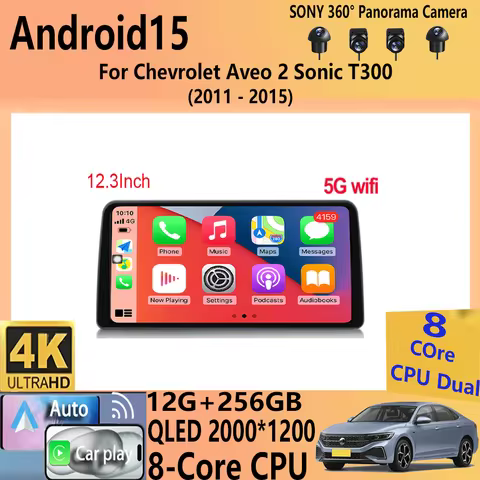 12.3"QLED Head Unit for Chevrolet Aveo 2 Sonic T300 2011-2015 Car Radio Multimedia Player Navigation GPS Android Autoradio 2 Din