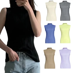 ALSEY Miyake Pleated Solid Color Fashion Half High Neck Sleeveless Women's Vest 2025 Summer New Temperament Breathable Top