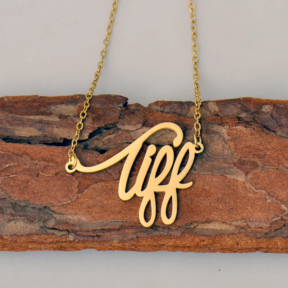 Gold Plated Stainless Steel Tiff Name Necklace for Women Jewelry Nameplate Pendant Gift for Girlfriend Mother