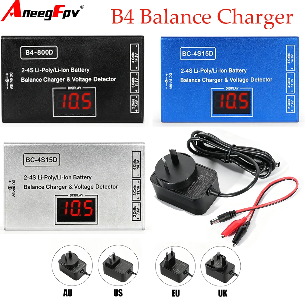 BC-4S15D Battery Lithium Lipo RC Balance Charger Voltage Detector LCD Digital Display Charger with Adapter for 2-4S RC Battery