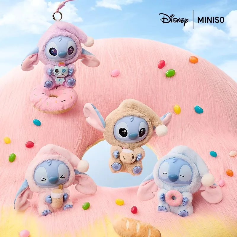 Miniso Genuine Stitch Eat Something Before Sleep Series Plush Blind Box Vinyl Toys Cute Doll Mystery Box Bag Pendant Decor Gift