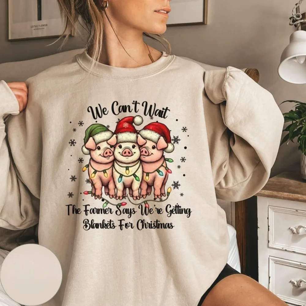 Christmas Pigs Sweatshirt Pigs Christmas Jumper for Women Funny Animals Crewneck Christmas Sweater Farm Lover Gift  Xmas Shirt