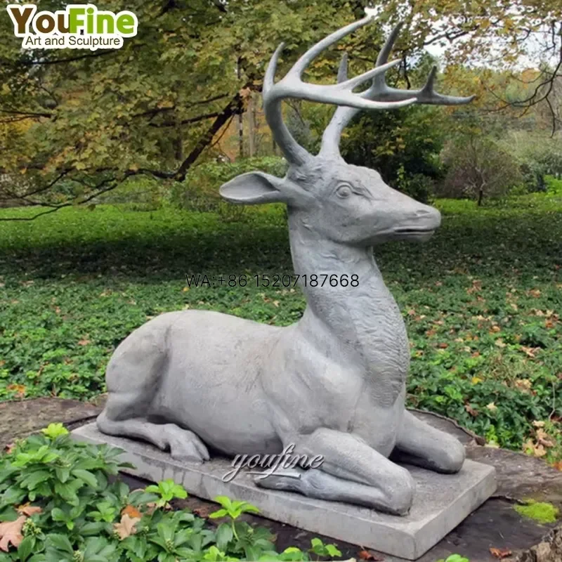Wmwmnu Life Size Natural White Marble Deer Statue Outdoor Garden Sculpture Realistic Stone Animal Figurine for Yard Lawn