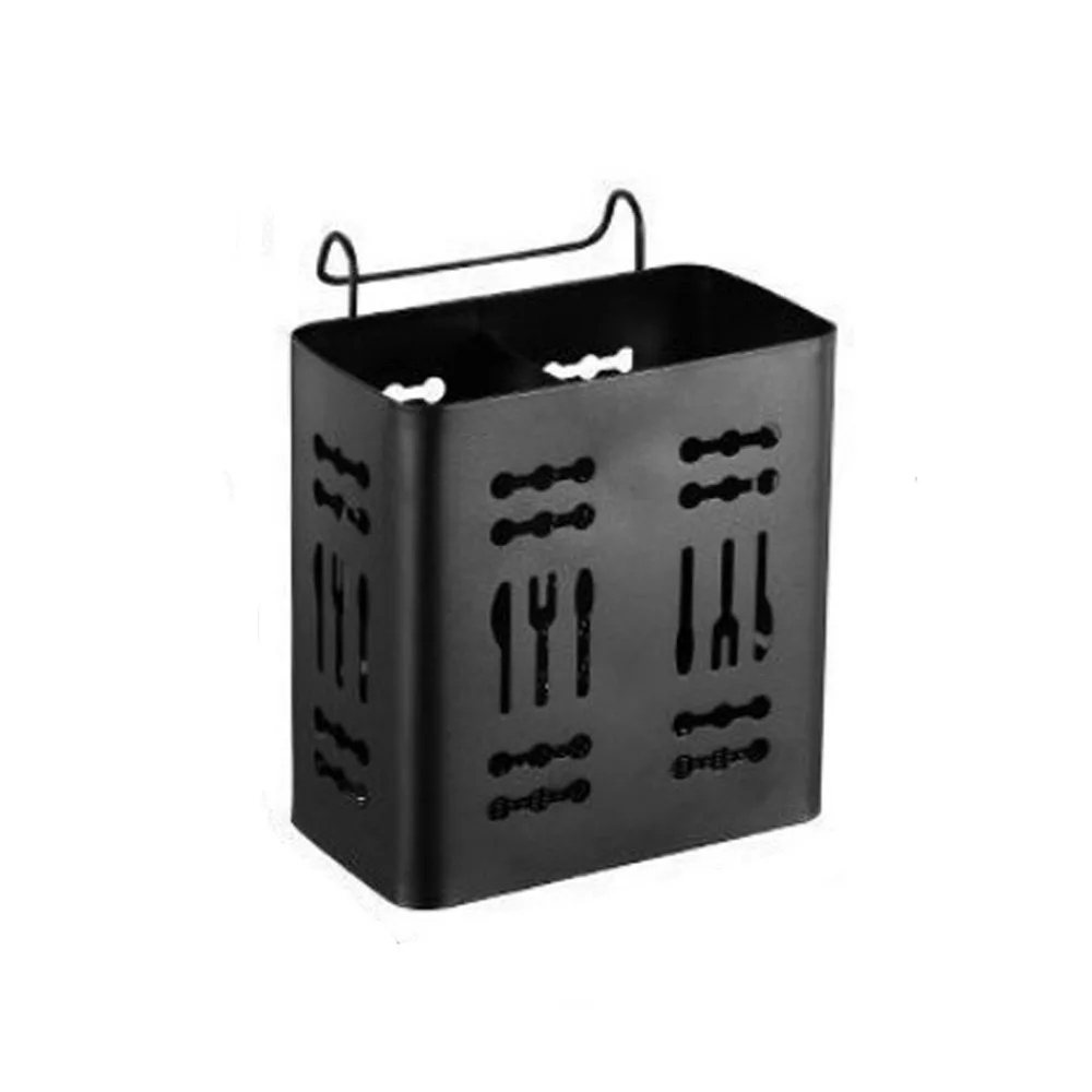 

2 Divided Compartments Stainless Steel Chopsticks Rack Wall Mounted Rust-proof Chopsticks Storage Basket Space Saving with Hook