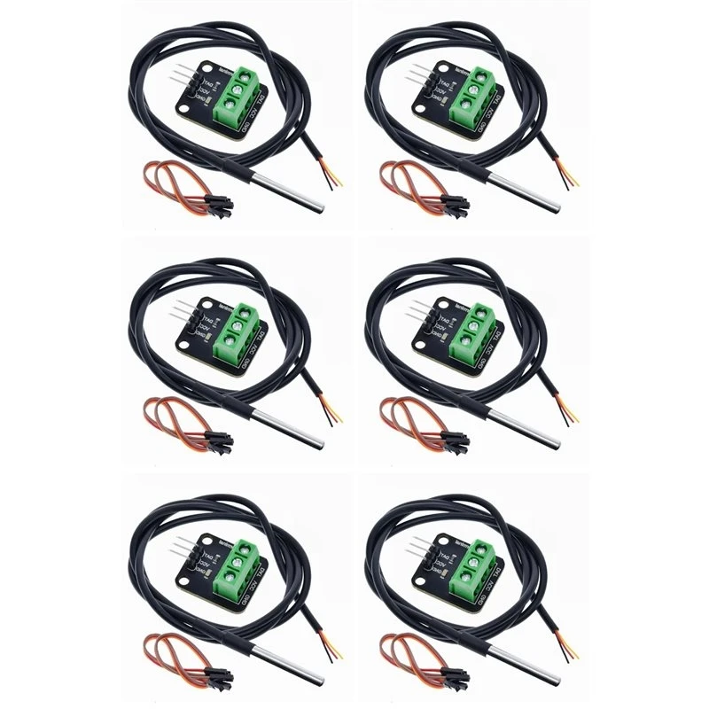 T23C 6X DS18B20 Temperature Sensor Module Kit Waterproof 100CM Digital Sensor Cable Probe Terminal Adapter For Arduino
