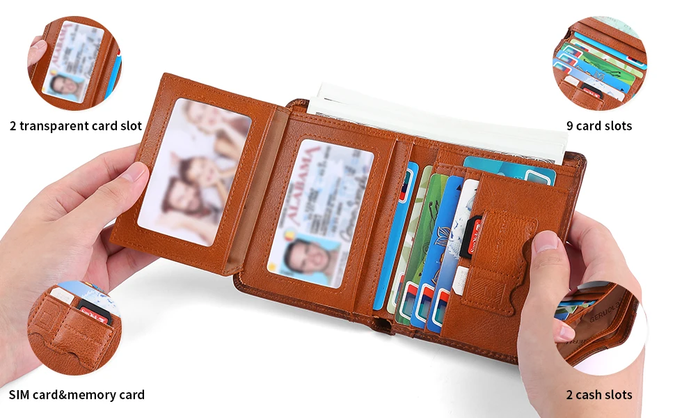 GERUOLA Slim RFID-geschirmte Echtleder-Geldbörse für Herren – multifunktionales Ausweis- und Kreditkartenetui, dunkelbraun mit Verzierungen – Detail 9