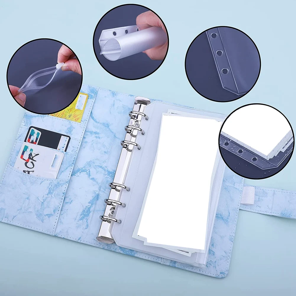 A6 PU Binder Cover with A6 Binder Pockets Loose Leaf Bags 6 Ring Budget Binder Cash Envelopes Money Saving System C