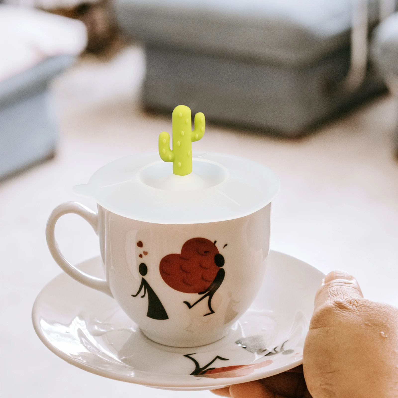

6PCS Cartoon Tea Cup Cactus Silicone Lids Reusable Leak Proof Covers for Ceramic Glass Mugs Keep Drinks Warm Hygiene Dust Free