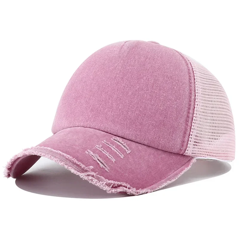 2024 New Summer Women\'s Black White Pink 5 Panel Baseball Cap with Breathable Mesh Trucker Snapback Hats for Men Women Gorros