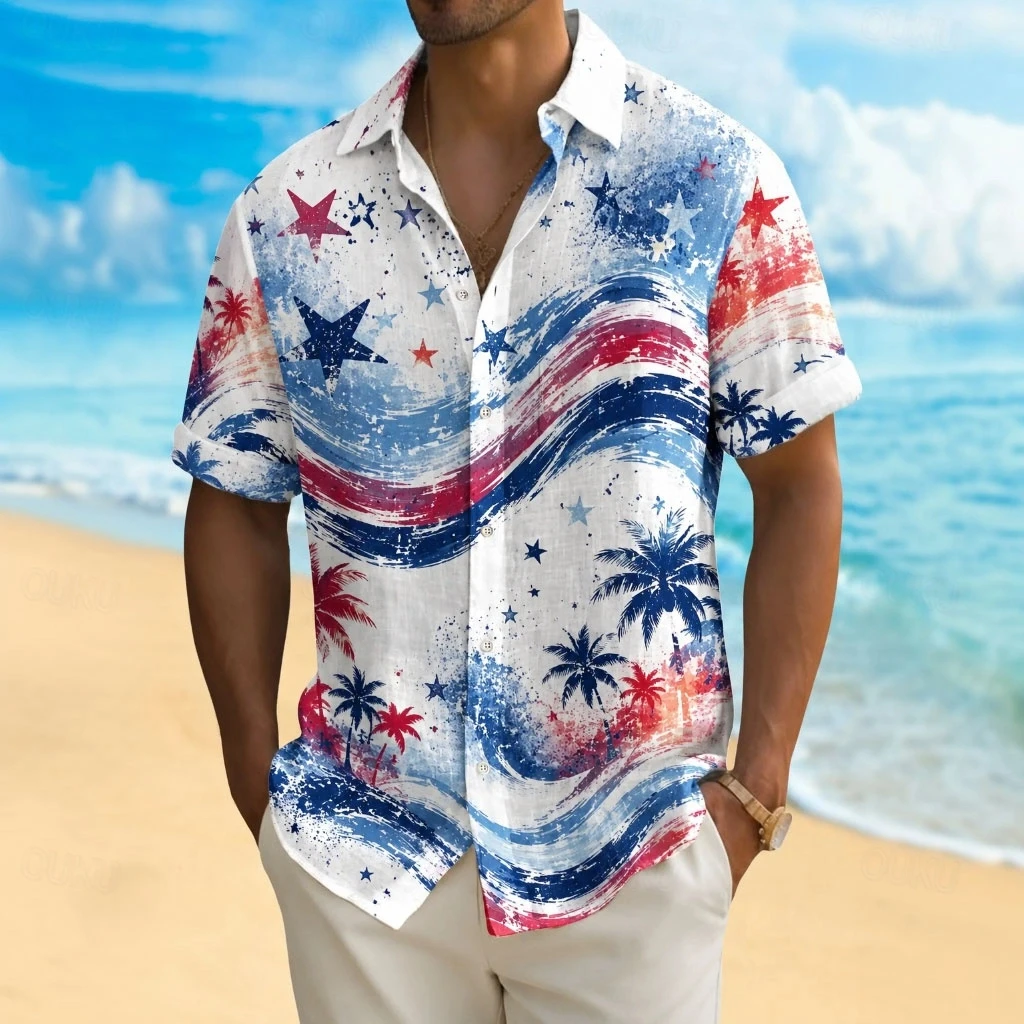 2026 250th Anniversary Mens USA Flag Shirt Summer Short Sleeve Patriotic Streetwear 3D Print Lapel Single Pocket Button Down Top