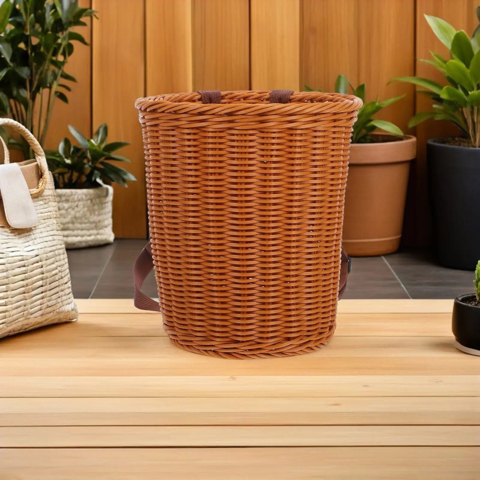 Portable Woven Picnic Basket Backpack Handmade PP Material with Comfortable Shoulder Straps for Outdoor Farm Harvesting Beach