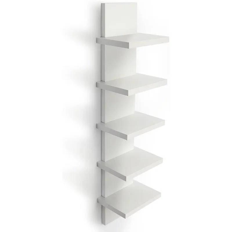 

5 Tier Wall Shelves White, Vertical Column Shelf Floating Storage Home Decor Organizer Tall Tower Design Utility Shelving Bedroo
