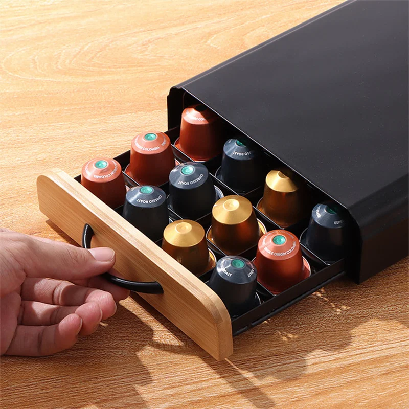 40 Pods Coffee Capsule Organizer Storage Stand Metal Coffee Drawers Capsules Holder For Nespresso Coffee Capsule Drawer