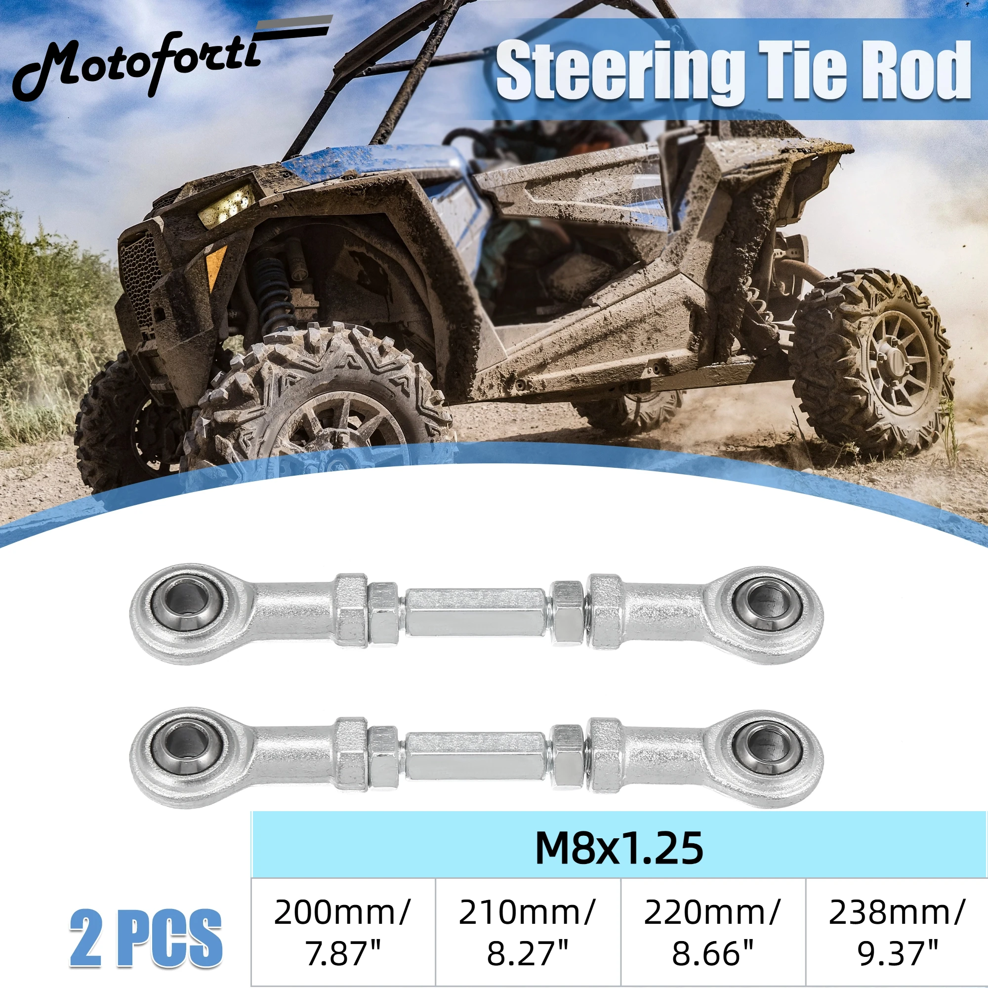 Motoforti 2pcs M8x1.25 200mm 210mm 220mm 238mm Adjustable Steering Tie Rod Ball Joint for 49cc Electric ATV Go Kart Accessory
