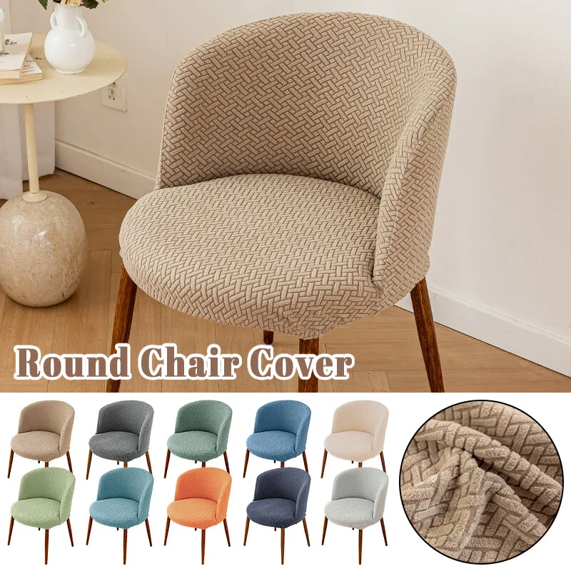 

Jacquard Curved Chair Cover Round Seat Cover Protect Elastic Dustproof Dining Armchair Cover Chair Slipcover Home Decoration