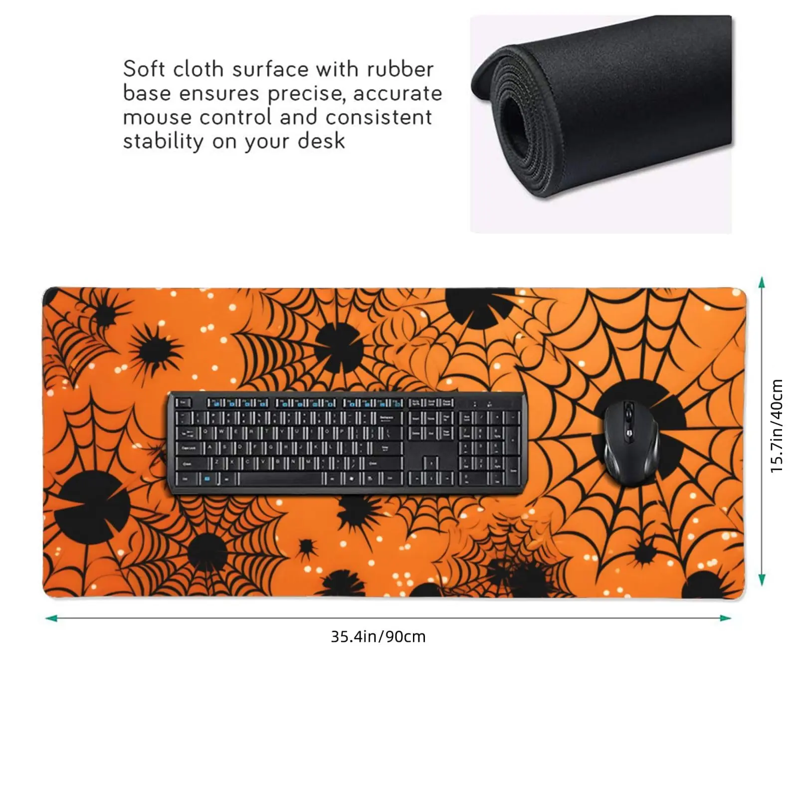 Spider Web Orange Mouse Pad Large Desk Mat for Keyboard and Mouse Non-Slip Gaming Mousepad Office Desk Accessories for Computer