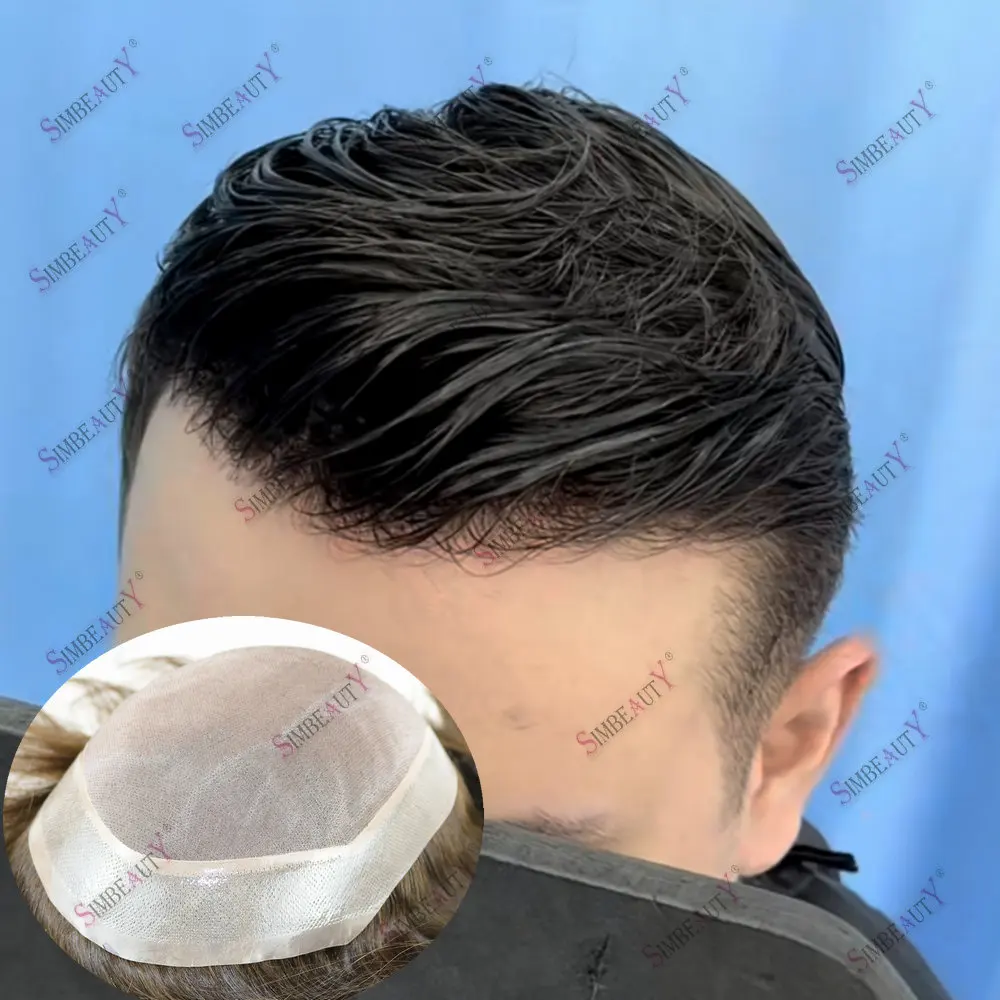 Durable Mono Lace Top With Skin PU Base Men Toupee Human Hair Natural Hairline Men's Capillary Prosthesis Replacement System