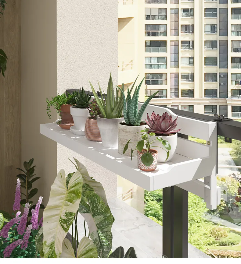 Window sill flower stand hanging succulent folding preservative wood shelf balcony railing window wooden hanging flower pot rack