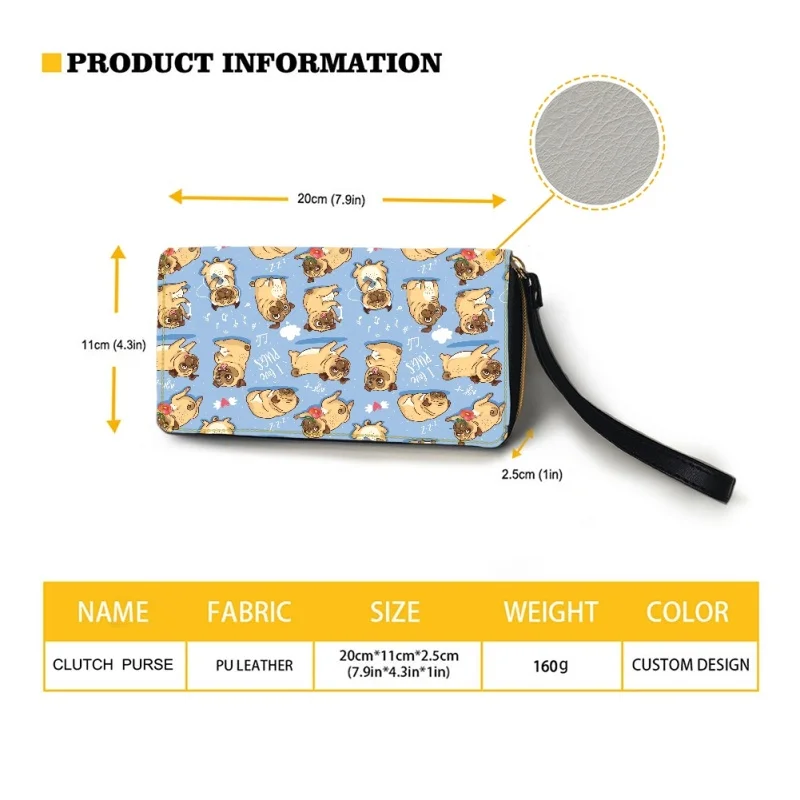 Belidome Pug Dogs Wristlet Wallets for Womens Casual PU Leather Long Purse RFID Blocking Card Holder Clutch Bag Lady Handbags