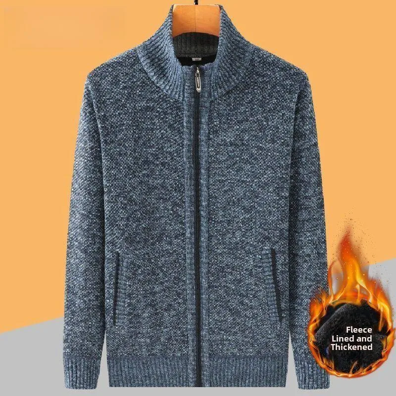 Oubelang Men's Thiened Fce Lined Zipper Cardigan Autumn Winter Warm Top Sweater Coat f High Collar Soft Polyester